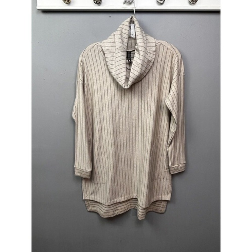 Capote Striped Cowl neck Womens XS‎ Oatmeal striped Pockets Fleece Stretch NEW